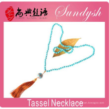 Handgemachte lange Boho Perlen Türkis Quaste Halskette